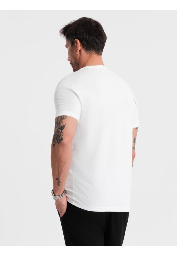 Ombre Clothing - Męski klasyczny bawełniany T-shirt BASIC - biały V4 OM-TSBS-0236 - XXL. Okazja: na co dzień. Kolor: biały. Materiał: bawełna. Styl: klasyczny