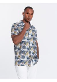 Ombre Clothing - Wiskozowa wzorzysta męska koszula z krótkim rękawem – palmy V7 - Rozmiar: L. Okazja: na co dzień. Kolor: biały. Materiał: wiskoza. Długość rękawa: krótki rękaw. Długość: krótkie. Wzór: gładki, kolorowy. Styl: klasyczny, wakacyjny, casual #5
