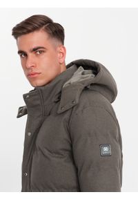 Ombre Clothing - Długa ciepła męska kurtka typu parka z wełną – ciemnooliwkowy melanż V4 OM-JALJ-0217 - XXL. Kolor: oliwkowy. Materiał: wełna. Długość: długie. Wzór: melanż #5