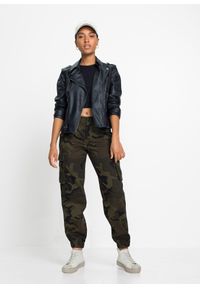 bonprix - Spodnie bojówki z czystej bawełny. Kolor: zielony. Materiał: bawełna. Wzór: moro #2