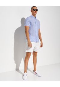 Ralph Lauren - RALPH LAUREN - Lniana koszula w paski z krótkimi rękawami Slim fit. Typ kołnierza: polo. Kolor: niebieski. Materiał: len. Długość rękawa: krótki rękaw. Długość: krótkie. Wzór: paski. Styl: klasyczny #3