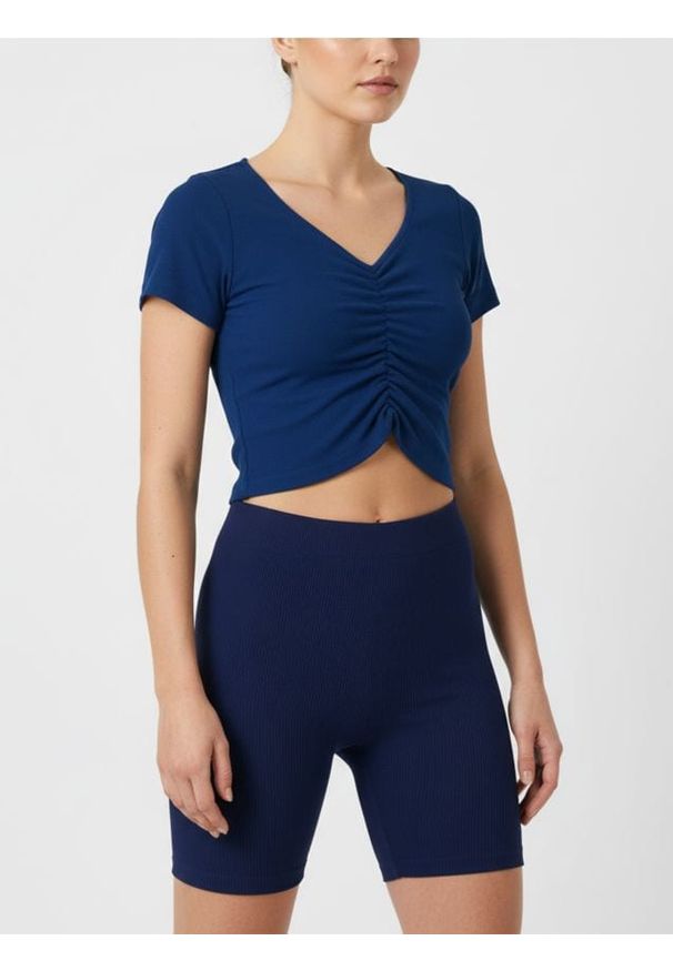 Sinsay - Prążkowane szorty - granatowy. Kolor: niebieski. Materiał: prążkowany