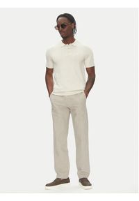 Lindbergh Polo 30-800159 Beżowy Slim Fit. Typ kołnierza: polo. Kolor: beżowy. Materiał: wiskoza #4