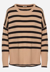 Born2be - Czarny Sweter o Kroju Oversize z Motywem Pasków Irtusa. Okazja: na co dzień. Kolor: czarny. Materiał: jeans. Styl: casual #3