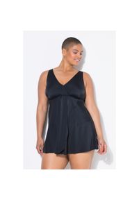 ULLA POPKEN - Damska Góra od tankini miękkie miseczki w kopertowym stylu. Kolekcja: plus size. Kolor: czarny. Materiał: poliester, elastan, poliamid, materiał