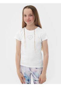 4f - T-shirt z nadrukiem dziewczęcy. Kolor: biały. Materiał: bawełna. Wzór: nadruk #1