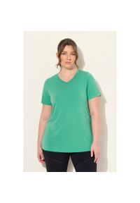 ULLA POPKEN - Damskie Bluzka funkcyjna antybakteryjny materiał dekolt w serek rękaw 1/2. Typ kołnierza: dekolt w serek. Kolekcja: plus size. Kolor: wielokolorowy, niebieski, zielony. Materiał: poliester, materiał, wiskoza #1