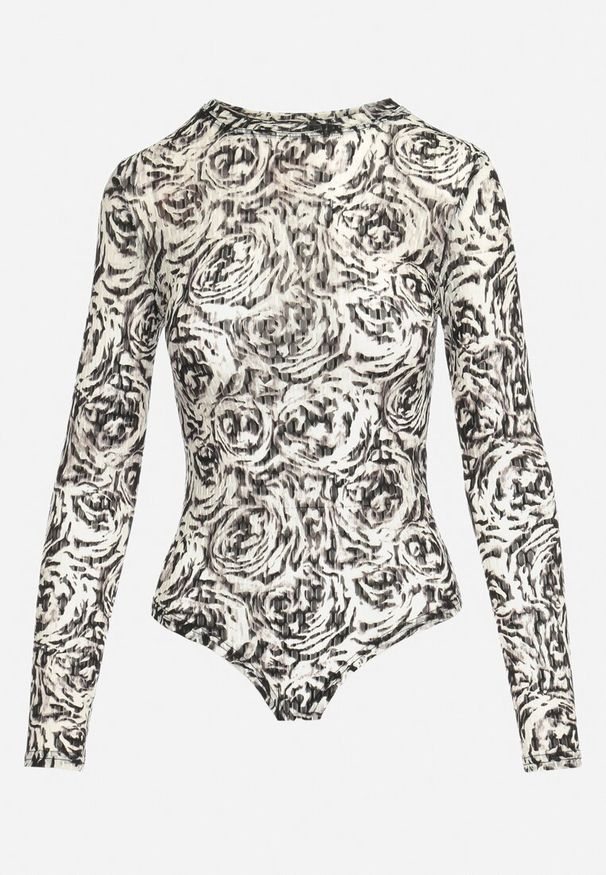 Born2be - Czarno-Beżowe Body z Długim Rękawem w Abstrakcyjny Kwiatowy Wzór Estevia. Okazja: na co dzień. Kolor: czarny. Materiał: jeans, dzianina, wiskoza. Długość rękawa: długi rękaw. Długość: długie. Wzór: kwiaty. Styl: casual
