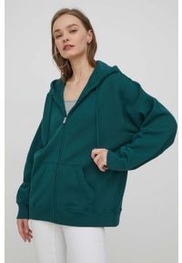 Hollister Co. bluza damska kolor zielony z kapturem gładka. Typ kołnierza: kaptur. Kolor: zielony. Wzór: gładki #1