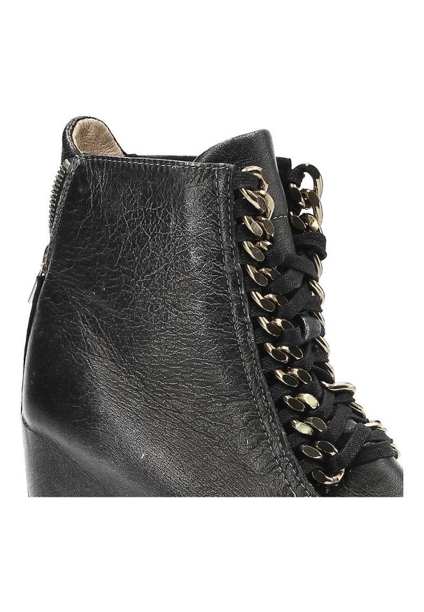 Sneakersy damskie Neścior, ze skóry licowej na koturnie i sznurowane, nikiel, 088-B. Okazja: na co dzień. Zapięcie: sznurówki. Kolor: srebrny. Materiał: skóra. Obcas: na koturnie. Styl: casual