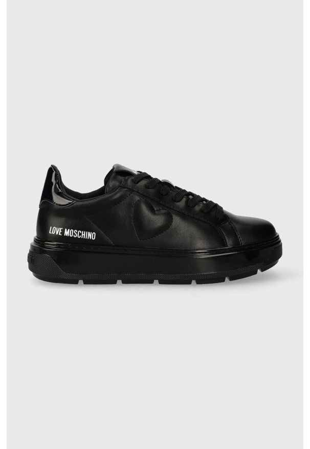 Love Moschino sneakersy skórzane BOLD40 kolor czarny JA15674G0HIA500A. Nosek buta: okrągły. Kolor: czarny. Materiał: skóra. Obcas: na platformie