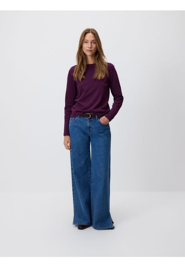 Reserved - Longsleeve z merceryzowanej bawełny - ciemnofioletowy. Kolor: fioletowy. Materiał: bawełna. Długość rękawa: długi rękaw