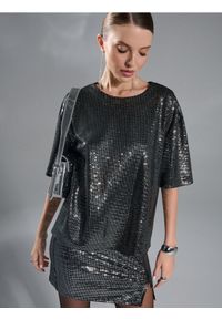Sinsay - Koszulka z połyskującymi aplikacjami - srebrny. Kolor: srebrny. Wzór: aplikacja #1