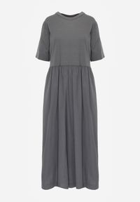 Renee - Szara Bawełniana Sukienka Oversize Rozkloszowana z T-shirtową Górą i Kieszeniami Mirane. Okazja: na co dzień. Kolor: szary. Materiał: bawełna. Długość rękawa: krótki rękaw. Sezon: lato. Typ sukienki: oversize. Styl: street, casual #6