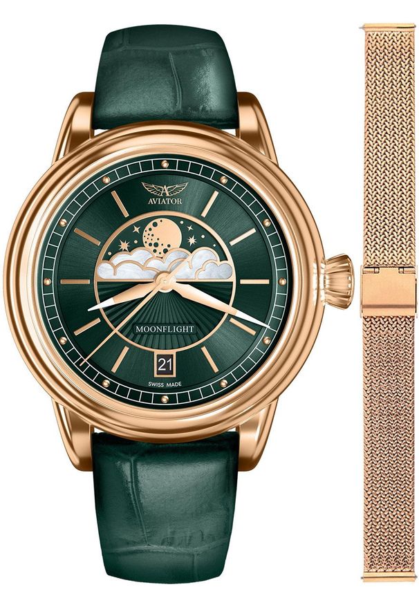 AVIATOR - Zegarek damski Aviator V.1.33.2.263.4-SET różowe złoto. Kolor: złoty, wielokolorowy, różowy