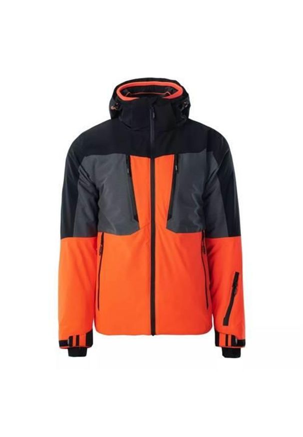 Kurtka narciarska męska Brugi 92800463914. Typ kołnierza: kaptur. Kolor: wielokolorowy, żółty, brązowy, pomarańczowy, szary. Sezon: zima. Sport: narciarstwo