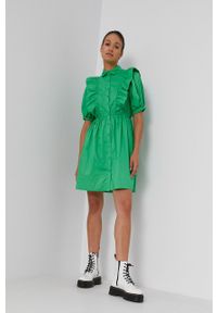 Pieces - Sukienka bawełniana. Kolor: zielony. Materiał: bawełna. Długość rękawa: krótki rękaw. Typ sukienki: rozkloszowane #3
