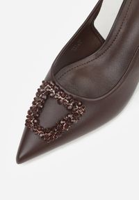 Renee - Brązowe Sandały na Szpilce Ozdobione Aplikacją z Cyrkoniami Isleheart. Zapięcie: sprzączka. Kolor: brązowy. Materiał: jeans. Wzór: aplikacja. Obcas: na szpilce. Styl: elegancki #7