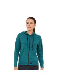 Bluza damska wełniana z kapturem Brubeck OUTDOOR MERINO. Typ kołnierza: kaptur. Kolor: zielony. Materiał: poliamid, elastan, poliester, wełna. Sport: outdoor