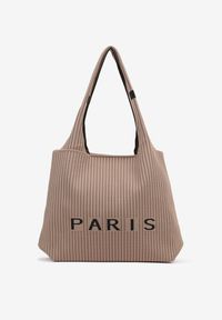 Renee - Beżowa Tłoczona Torebka Typu Shopper Saliaria. Kolor: beżowy. Materiał: z tłoczeniem. Styl: biznesowy, klasyczny, elegancki, casual