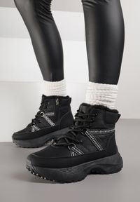 Renee - Czarne Sportowe Śniegowce Chunky na Platformie Ishweda. Kolor: czarny. Materiał: jeans. Obcas: na platformie. Styl: sportowy #2