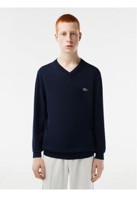 Lacoste Sweter AH1951 Granatowy Regular Fit. Kolor: niebieski. Materiał: bawełna