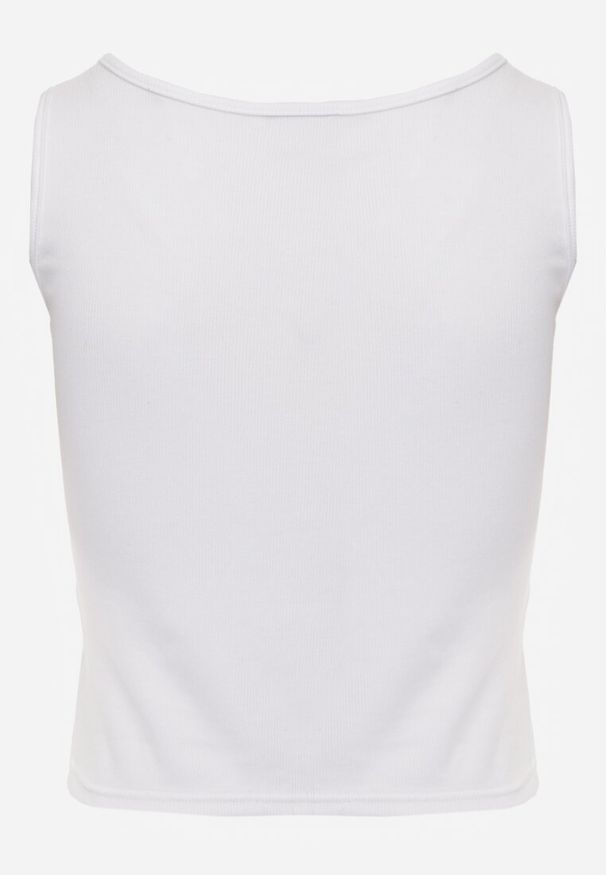 Renee - Biały Bawełniany Tank Top w Prążki z Ozdobnymi Guziczkami Bernissa. Okazja: na imprezę, na co dzień. Kolor: biały. Materiał: bawełna. Wzór: prążki. Styl: casual