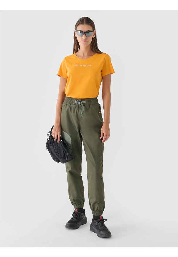 4f - 4F Spodnie casual damskie - oliwkowe/khaki XL. Okazja: na co dzień. Kolor: brązowy, wielokolorowy, oliwkowy. Materiał: bawełna, poliester, materiał, tkanina. Styl: casual