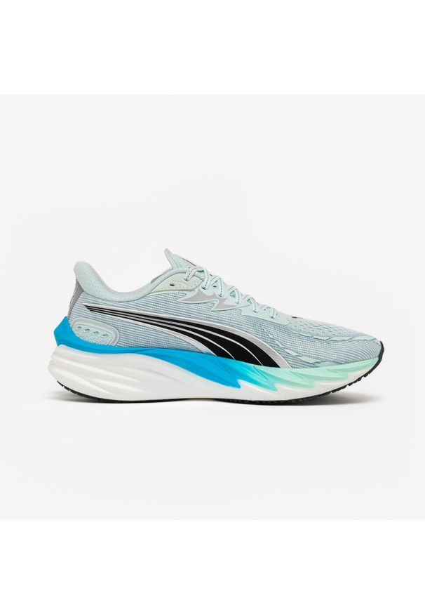 Decathlon - Buty do biegania męskie Puma Velocity Nitro 4. Kolor: niebieski, szary, wielokolorowy. Szerokość cholewki: normalna. Sport: bieganie