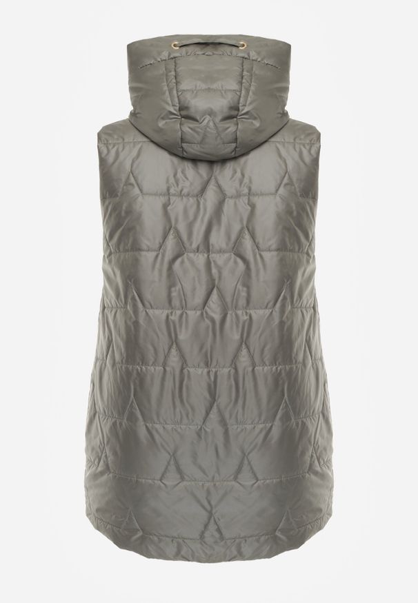 Born2be - Zielona Kamizelka z Nieodpinanym Kapturem i Geometrycznym Pikowaniem Kalousa. Okazja: na co dzień. Kolor: zielony. Materiał: jeans, dresówka. Długość rękawa: długi rękaw. Wzór: geometria. Styl: casual, klasyczny