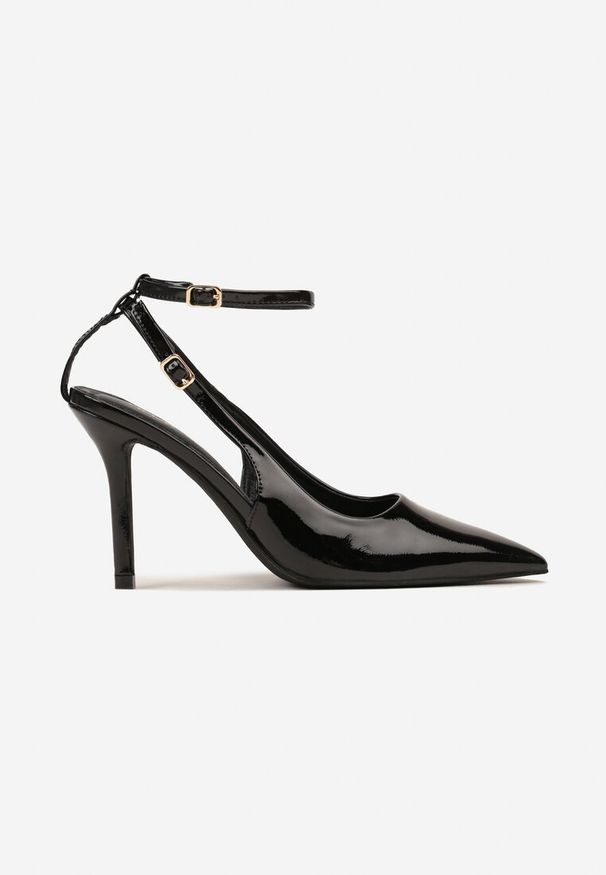 Renee - Czarne Sandały Lakierowane Vices na Szpilce Typu Slingback Dolenita. Okazja: na spacer, na co dzień. Zapięcie: sprzączka. Kolor: czarny. Materiał: lakier. Sezon: lato. Obcas: na szpilce. Styl: casual, klasyczny