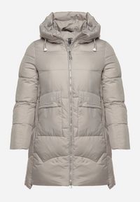 Born2be - Jasnozielona Długa Pikowana Kurtka z Nieodpinanym Kapturem Mevessia. Okazja: na co dzień. Kolor: zielony. Materiał: jeans. Długość: długie. Styl: klasyczny, casual, elegancki #2