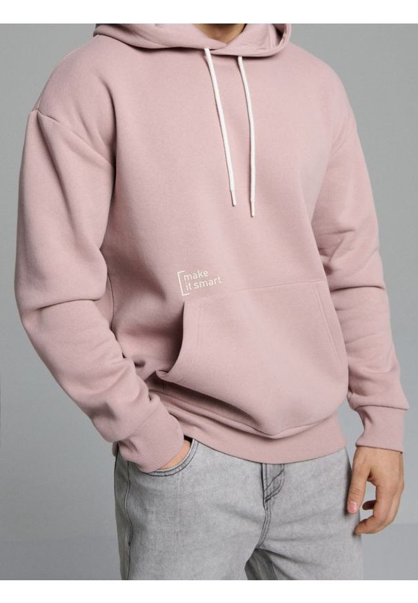 Sinsay - Bluza hoodie z napisem - różowy. Kolor: różowy. Wzór: napisy