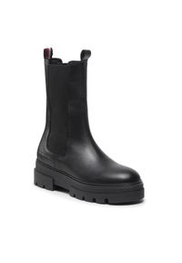 TOMMY HILFIGER - Tommy Hilfiger Sztyblety Monochromatic Chelsea Boot FW0FW06730 Czarny. Kolor: czarny. Materiał: skóra