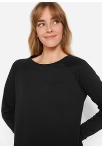bonprix - Sukienka dresowa z miękkiego materiału frotte. Kolor: czarny. Materiał: dresówka, materiał. Długość rękawa: raglanowy rękaw. Wzór: prążki #3