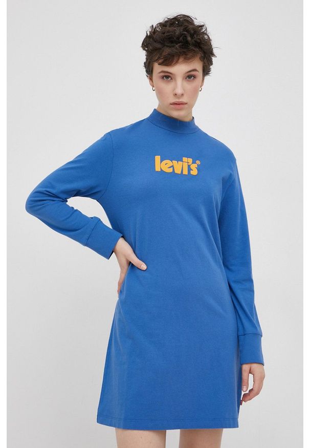 Levi's® - Levi's - Sukienka bawełniana. Okazja: na co dzień, na spotkanie biznesowe. Kolor: niebieski. Materiał: bawełna. Długość rękawa: długi rękaw. Wzór: nadruk. Typ sukienki: proste. Styl: biznesowy, casual