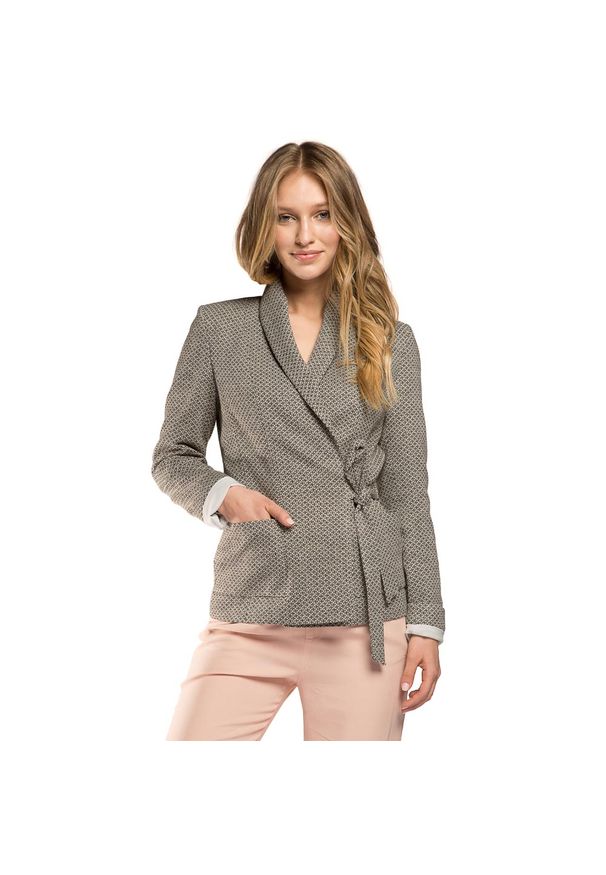Wittchen - Żakiet damski z wszytym paskiem. Okazja: na co dzień. Kolor: szary. Materiał: poliester. Styl: elegancki, casual