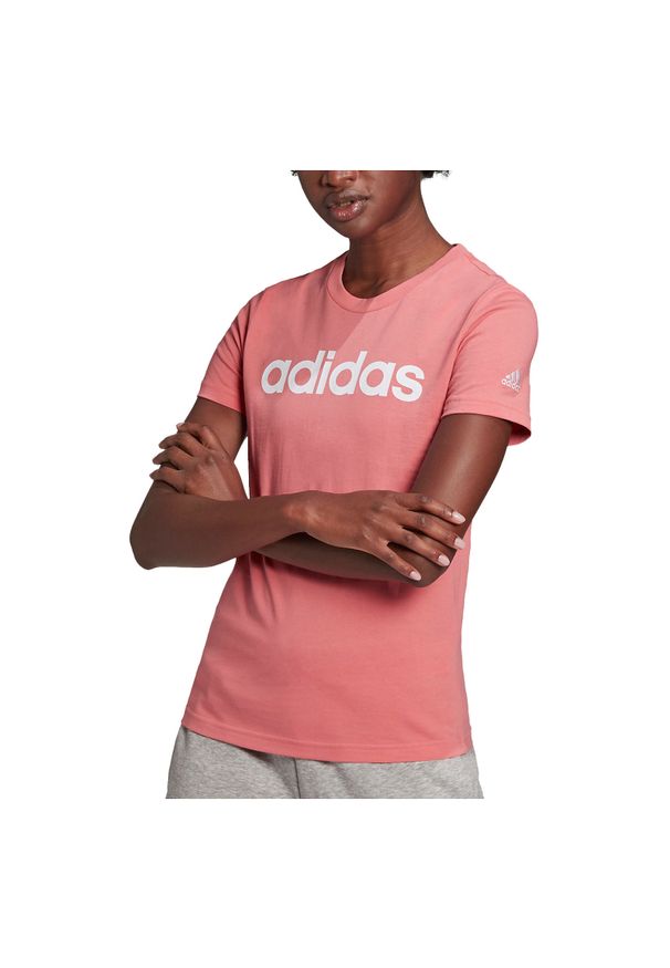 Adidas - Koszulka damska adidas Essentials Slim Logo GV4041. Materiał: dzianina, bawełna, dresówka. Długość rękawa: krótki rękaw. Długość: krótkie. Wzór: gładki