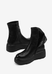 Born2be - Czarne Botki na Platformie w Stylu Grunge Firivine. Okazja: na co dzień. Kolor: czarny. Materiał: skóra. Obcas: na platformie. Styl: casual, elegancki #7