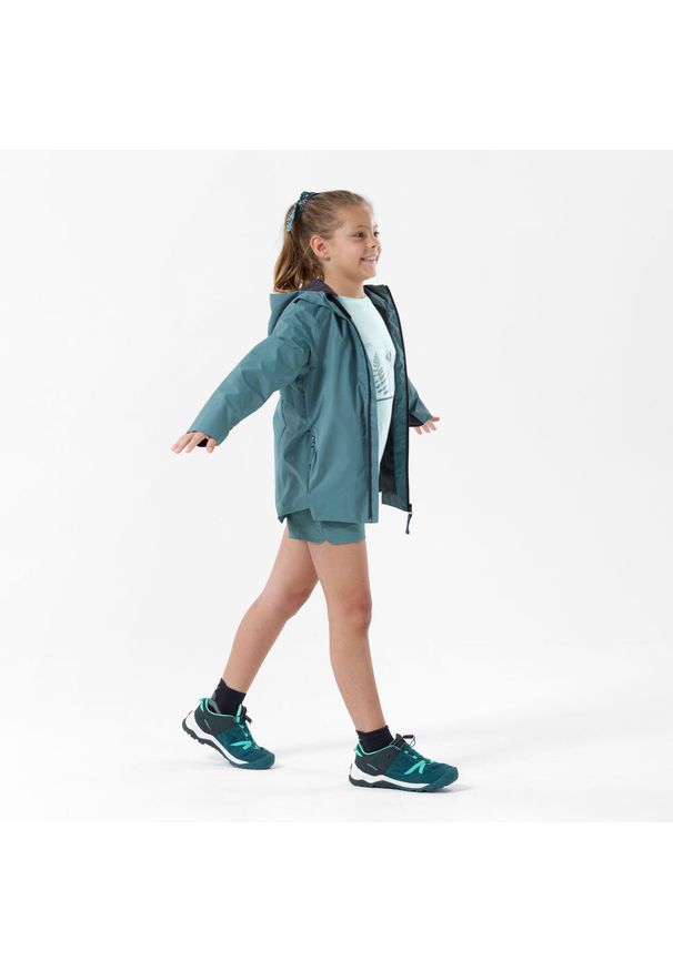 quechua - Kurtka turystyczna dla dzieci Quechua MH500 wodoodporna. Kolor: szary, wielokolorowy, zielony. Materiał: materiał. Sezon: lato. Styl: sportowy. Sport: turystyka piesza