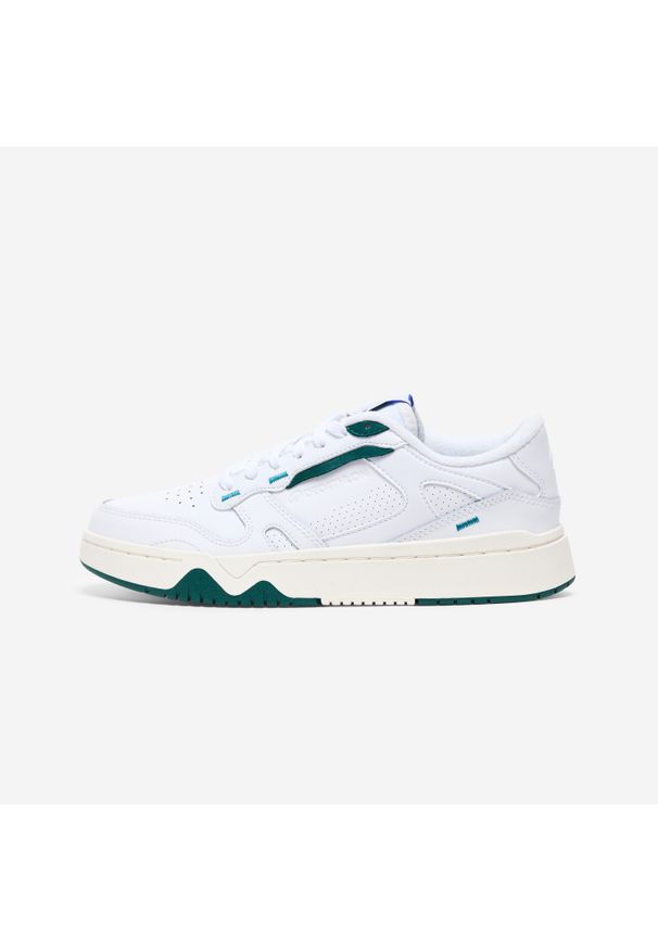Decathlon - Buty sportowe damskie CJ80. Kolor: zielony, biały, wielokolorowy. Materiał: guma, skóra, kauczuk. Szerokość cholewki: normalna. Sport: turystyka piesza