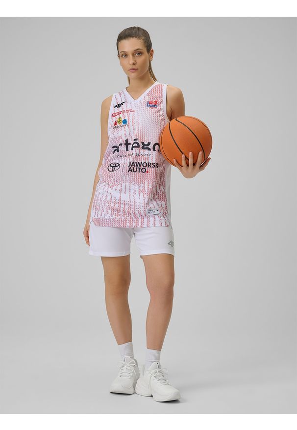 4f - 4F Koszulka meczowa replika domowa z sezonu 2025/26 damska 4F x KS Basket 25 Bydgoszcz - biała S. Kolor: biały. Materiał: materiał. Wzór: nadruk. Sport: bieganie, fitness