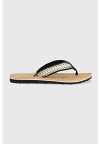 TOMMY HILFIGER - Tommy Hilfiger japonki TH CORK SANDAL damskie kolor granatowy na płaskim obcasie FW0FW07145. Kolor: niebieski. Materiał: materiał. Obcas: na obcasie. Wysokość obcasa: niski