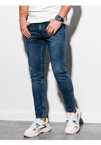 Ombre Clothing - Spodnie męskie jeansowe SKINNY FIT P1007 - granatowe - XL. Kolor: niebieski. Materiał: jeans. Styl: klasyczny #4