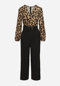 Born2be - Brązowo-Czarny Kombinezon w Panterkę z Szerokim Paskiem Vaison. Okazja: na co dzień. Kolor: brązowy. Długość rękawa: długi rękaw. Długość: długie. Wzór: motyw zwierzęcy. Styl: casual, klasyczny #5