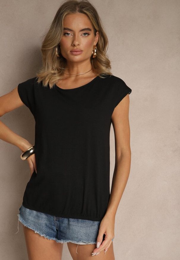 Renee - Czarny Basicowy T-shirt z Bawełny Ralotea. Okazja: na co dzień. Kolor: czarny. Materiał: bawełna. Styl: klasyczny, casual