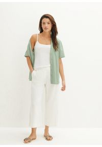 bonprix - Spodnie culotte z lnem, o regulowanej długości. Kolor: biały. Materiał: len #3