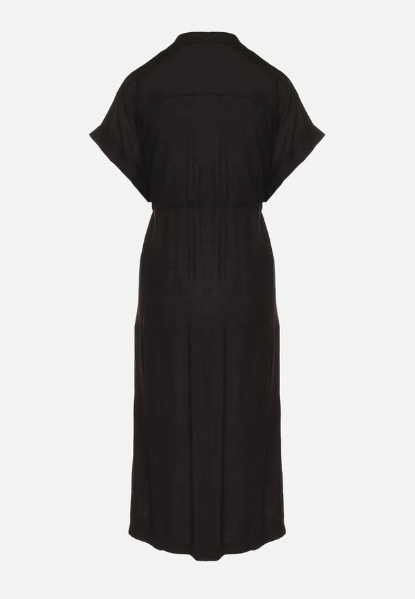 Born2be - Czarna Bawełniana Sukienka z Koszulową Górą i Ściągaczem w Talii Vikleta. Okazja: na co dzień. Typ kołnierza: dekolt w kształcie V. Kolor: czarny. Materiał: bawełna. Typ sukienki: koszulowe. Styl: casual, klasyczny