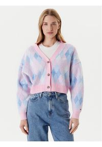 Tommy Jeans Kardigan Argyle DW0DW21180 Różowy Relaxed Fit. Kolor: różowy. Materiał: syntetyk