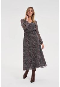 MOODO - Wzorzysta sukienka czarna. Kolor: czarny. Materiał: poliester #1